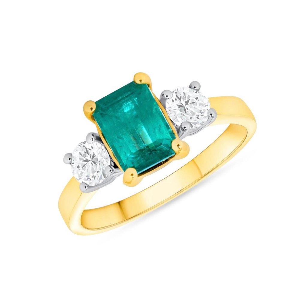 18k Yellow Gold 040 Ct Diamond  116 Ct Zambian Emerald Ring